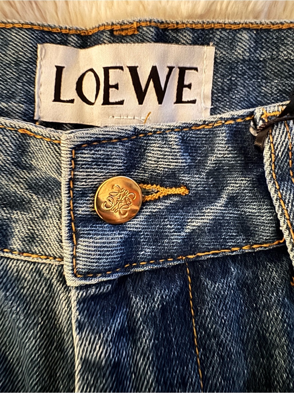 NEW Loewe Medium Blue Denim Jeans with Gold Button Detail